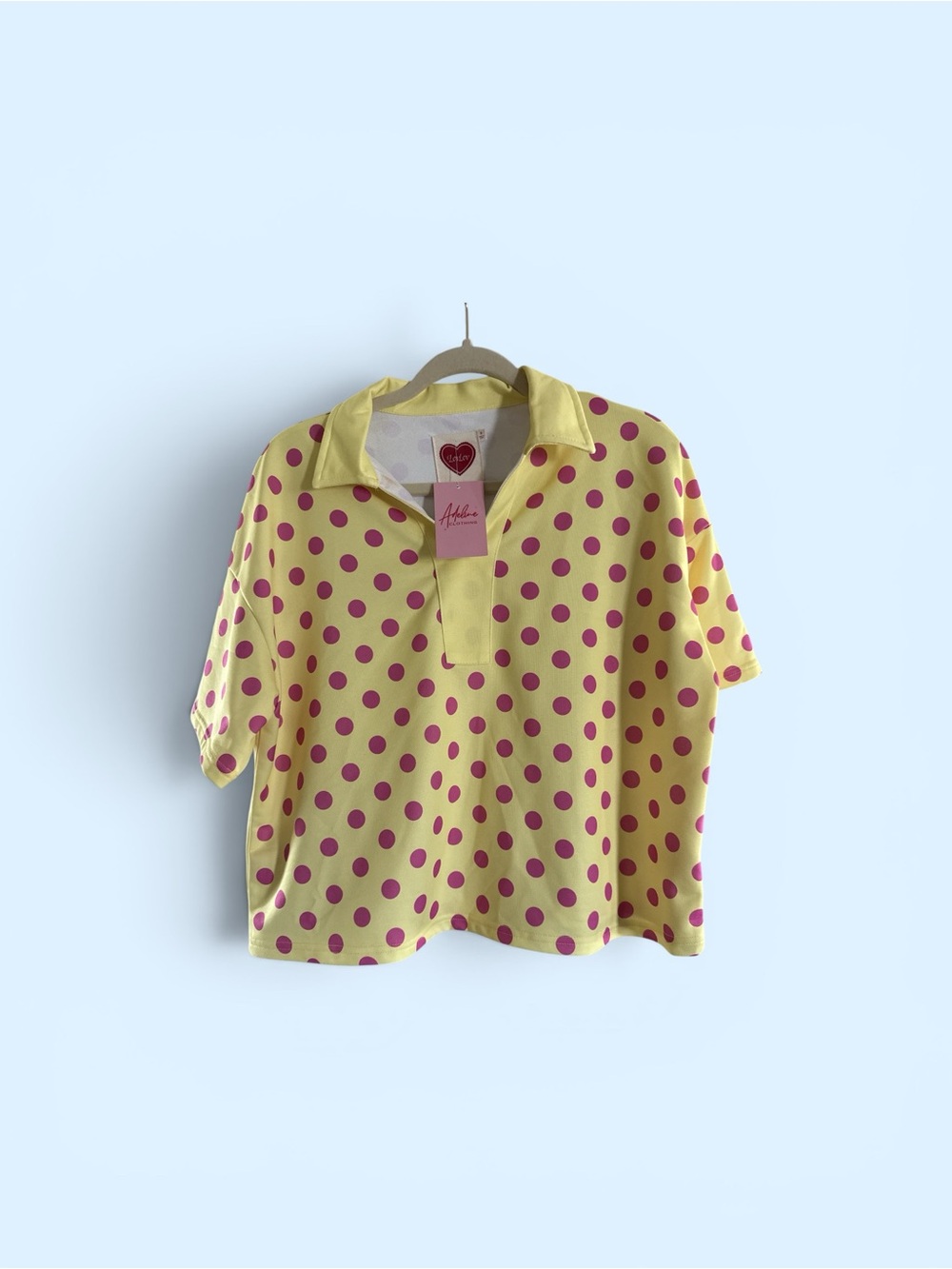 Women's LovLov Set with Yellow with Pink Polka Dots Shirt and Shorts